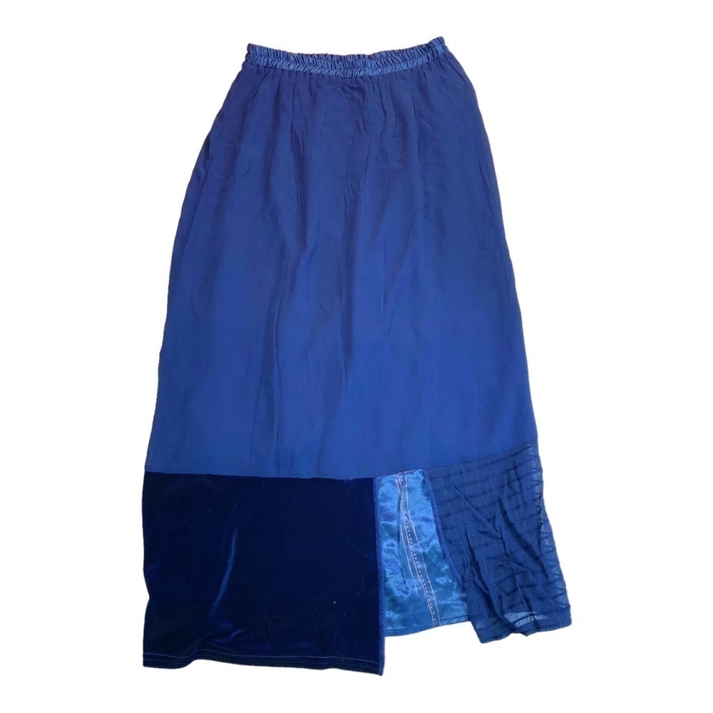 Kd Spring Vintage Rayon Blue Patchwork Velvet Hem… - image 2